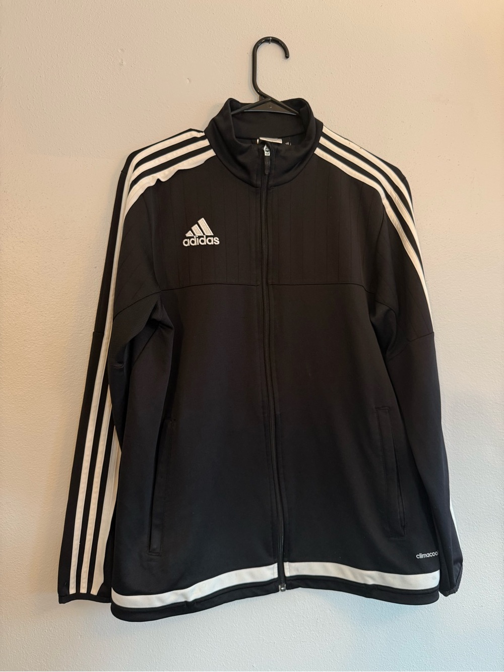 adidas Black Performance Track Jacket with White Stripe Accents - size M